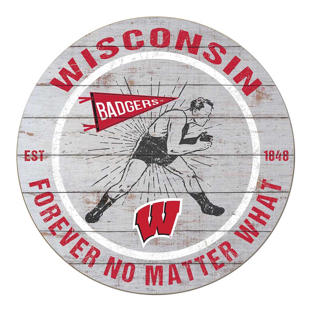 20x20 Throwback Weathered Circle Wisconsin Badgers Wrestling