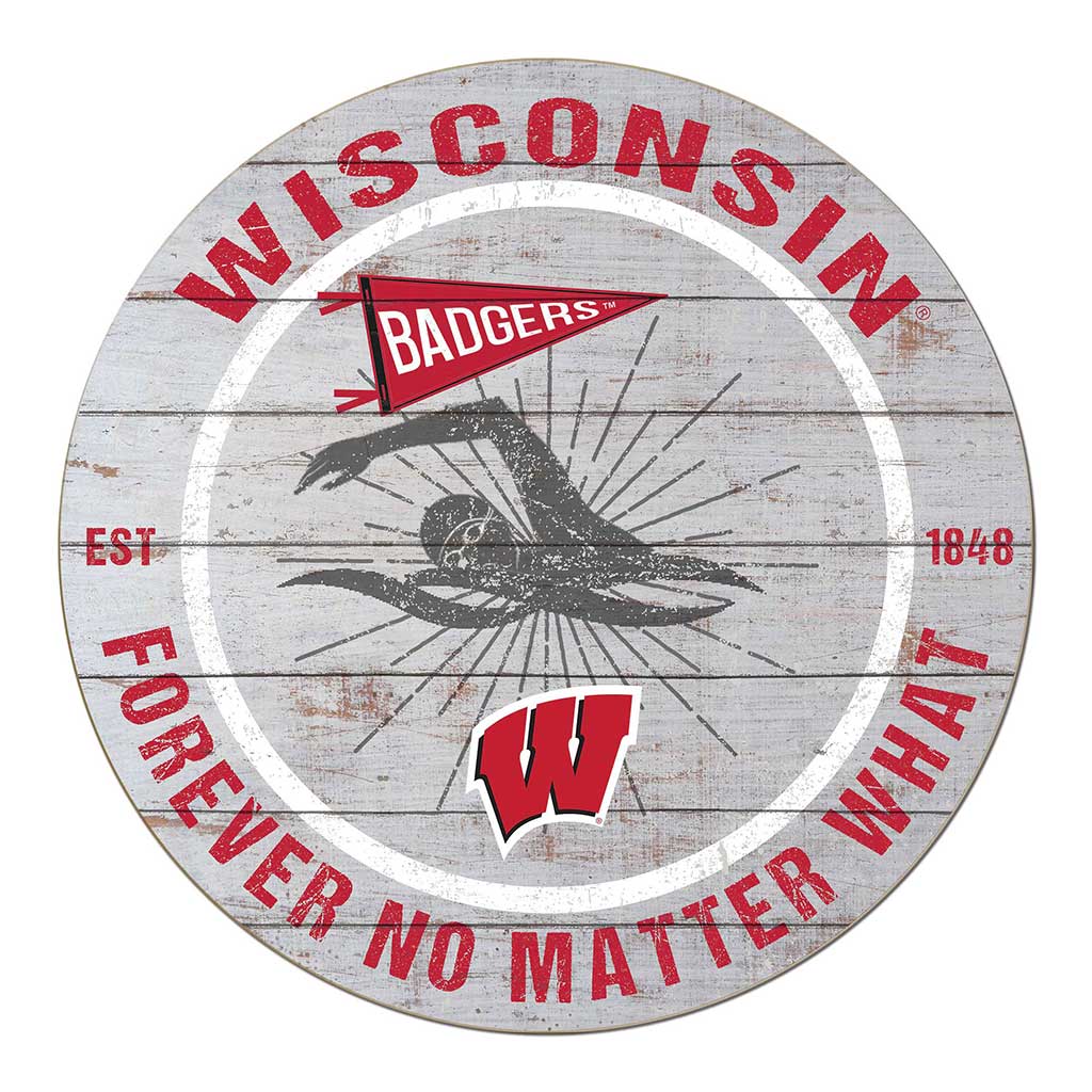 20x20 Throwback Weathered Circle Wisconsin Badgers Swimming