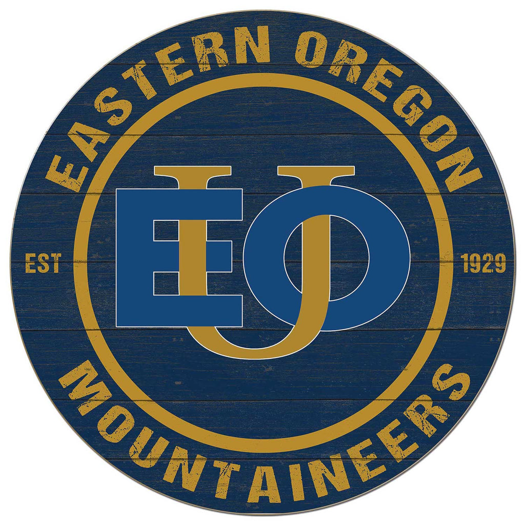 20x20 Weathered Colored Circle Eastern Oregon University Mountaineers