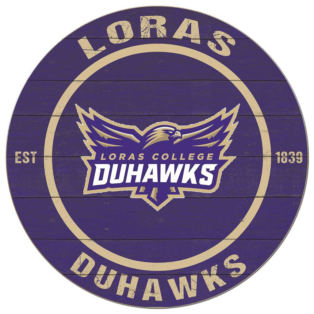 20x20 Weathered Colored Circle Loras College Duhawks