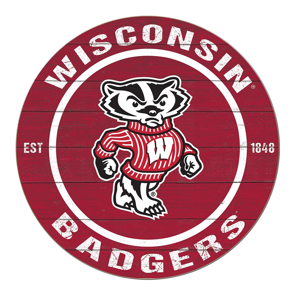 20x20 Weathered Colored Circle Wisconsin Badgers