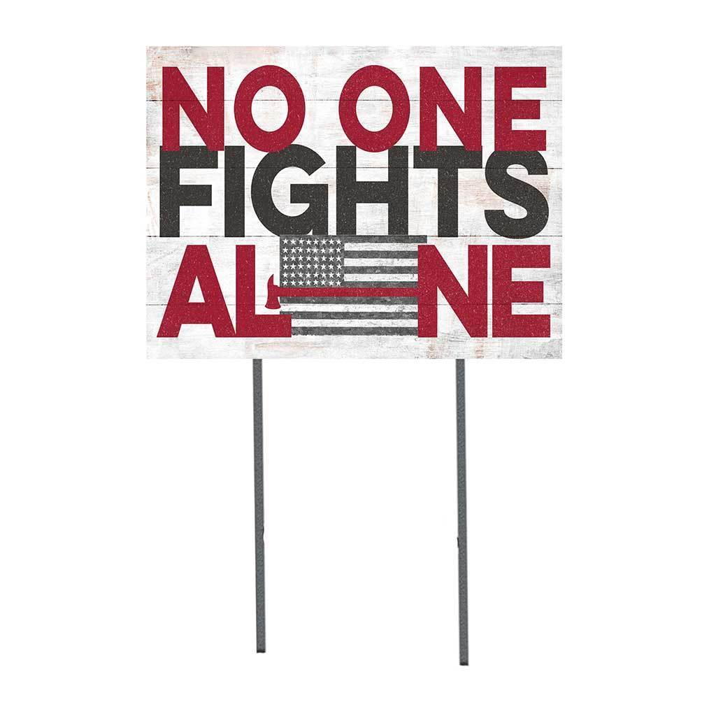 No One Fights Alone Red Line Firefighter Lawn Sign