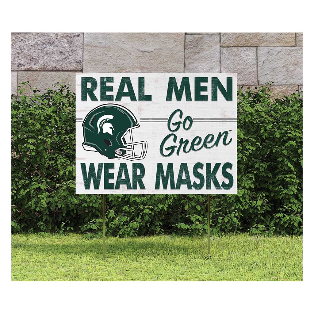 18x24 Lawn Sign Real Men Masks Helmet Michigan State Spartans