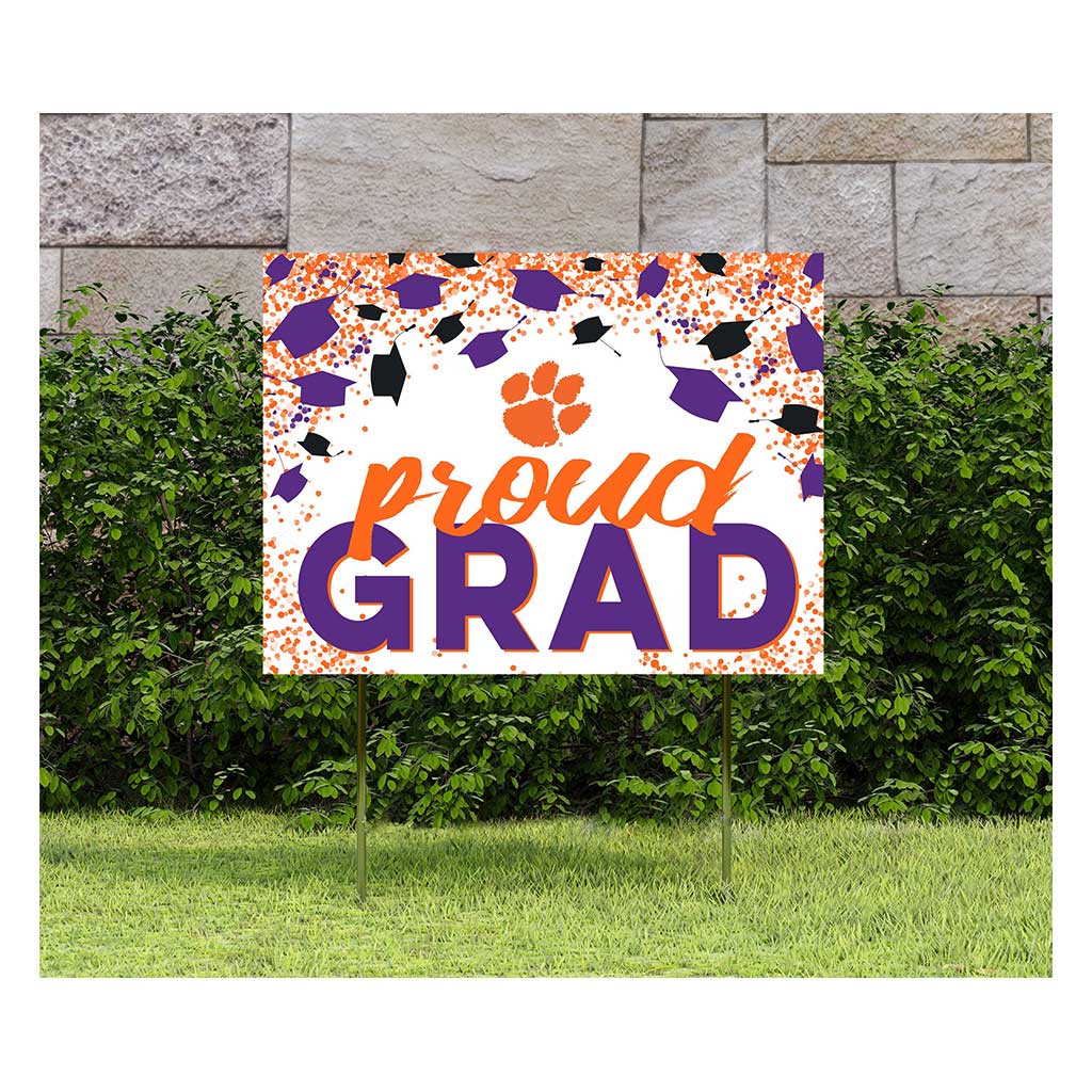 18x24 Lawn Sign Grad with Cap and Confetti Clemson Tigers