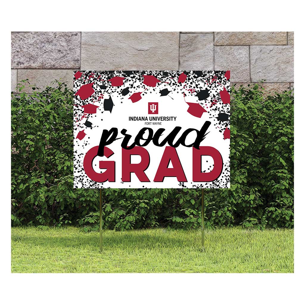 18x24 Lawn Sign Grad with Cap and Confetti Indiana University Fort Wayne Red Foxes