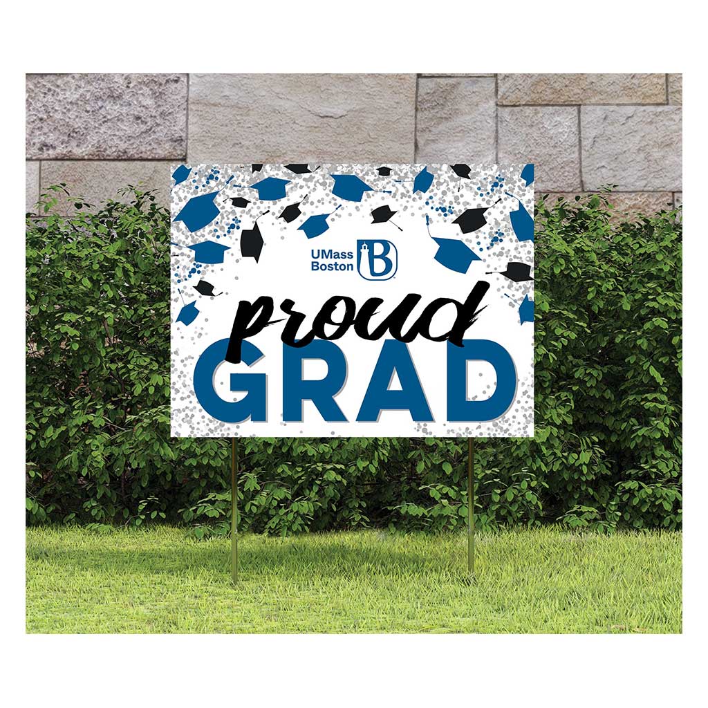 18x24 Lawn Sign Grad with Cap and Confetti UMASS Boston Beacons
