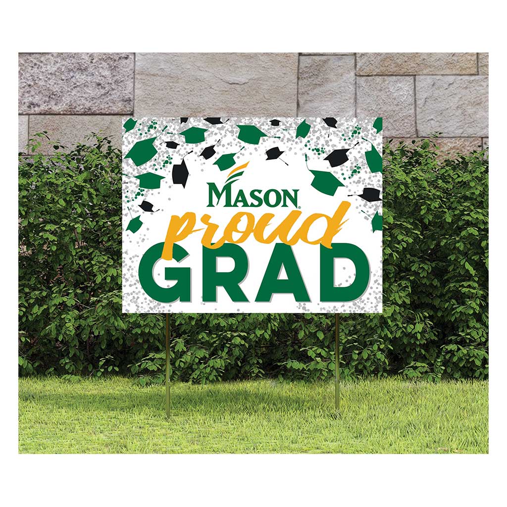 18x24 Lawn Sign Grad with Cap and Confetti George Mason Patriots