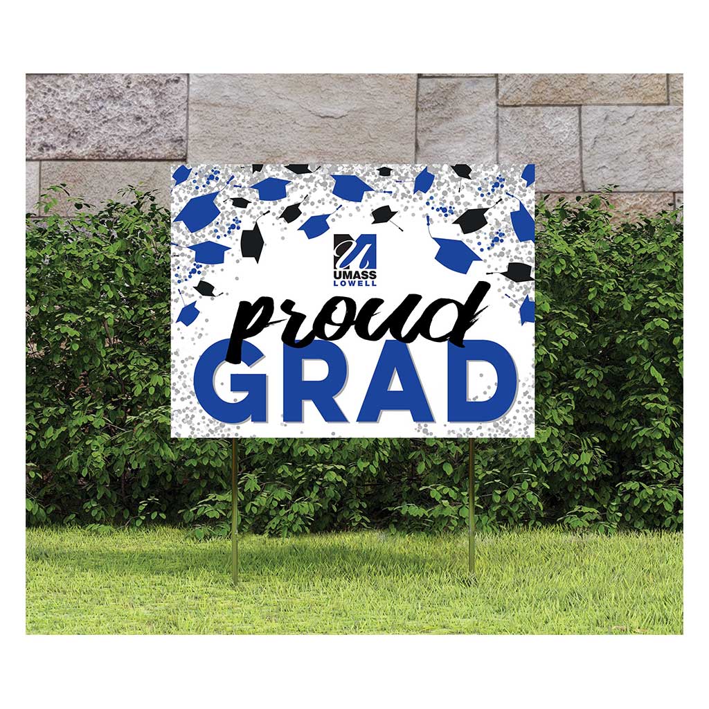18x24 Lawn Sign Grad with Cap and Confetti UMASS Lowell River Hawks