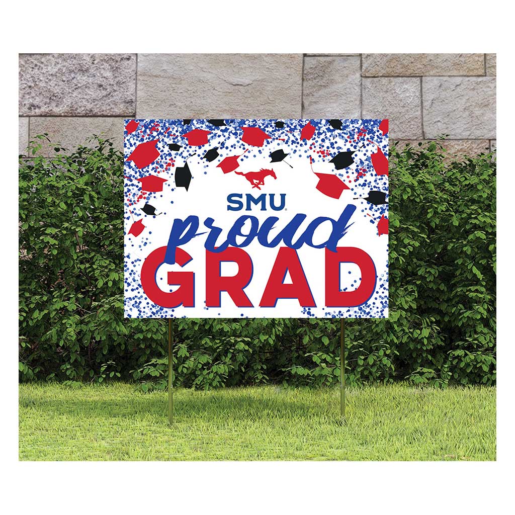18x24 Lawn Sign Grad with Cap and Confetti Southern Methodist Mustangs
