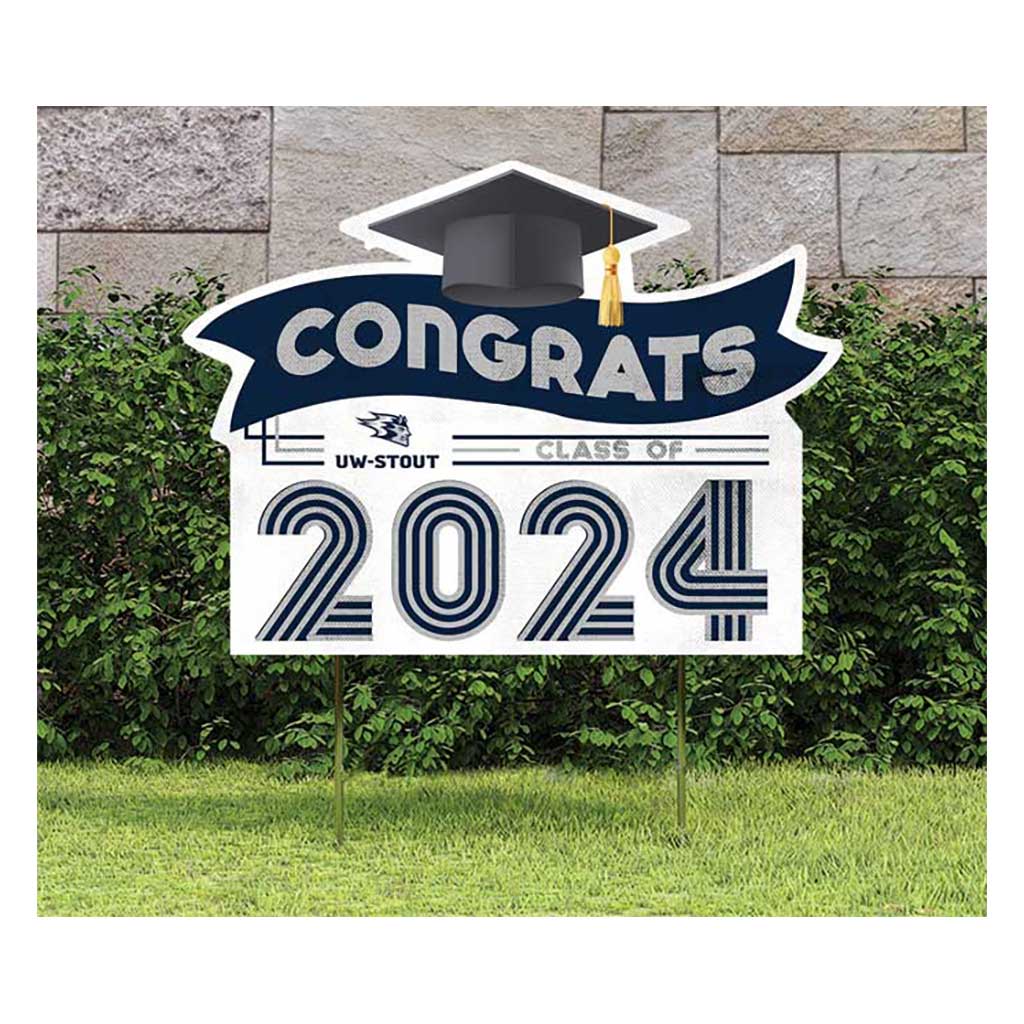 18x24 Congrats Graduation Lawn Sign University of Wisconsin Stout Blue Devils