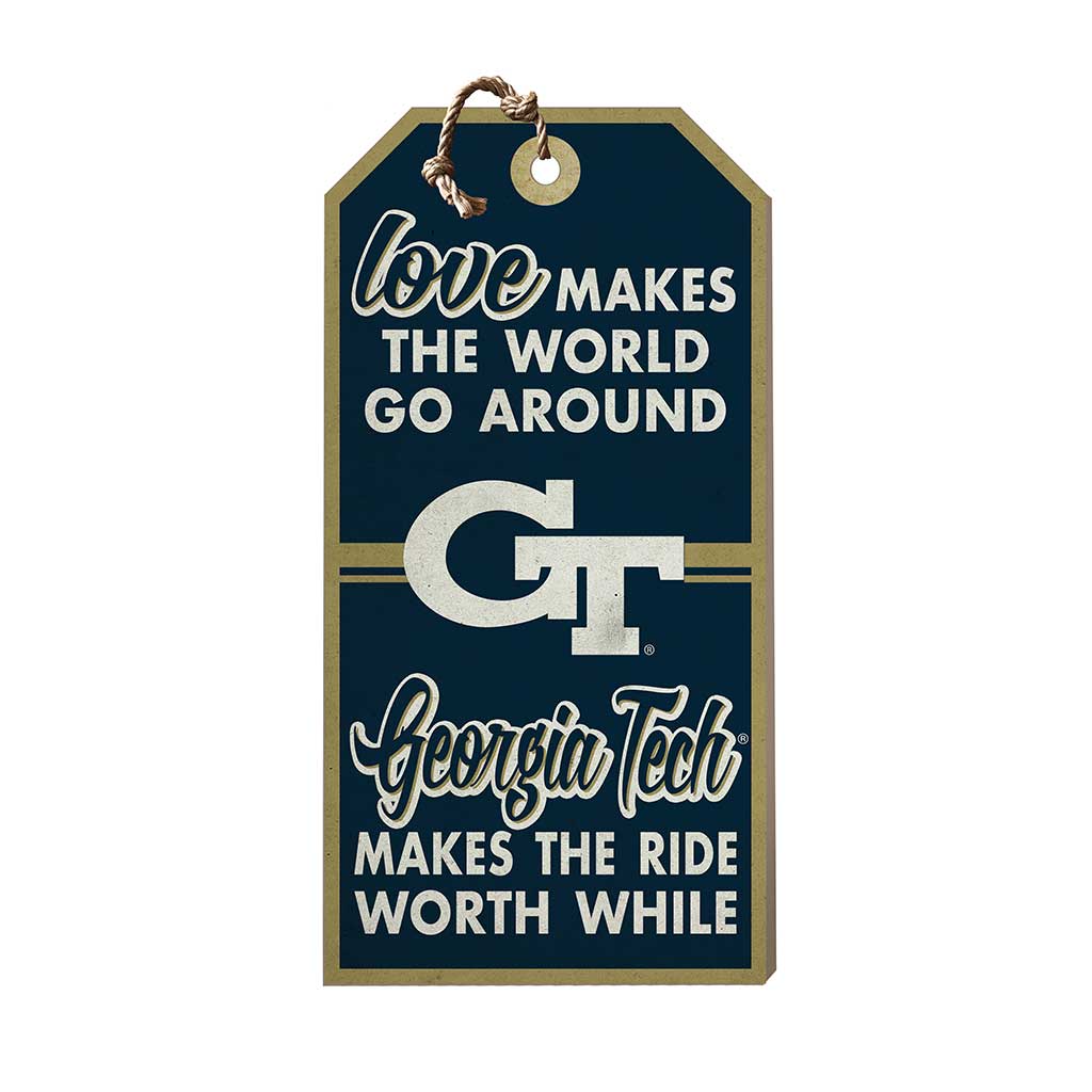 Hanging Tag Sign Love Makes the World Georgia Tech Yellow Jackets
