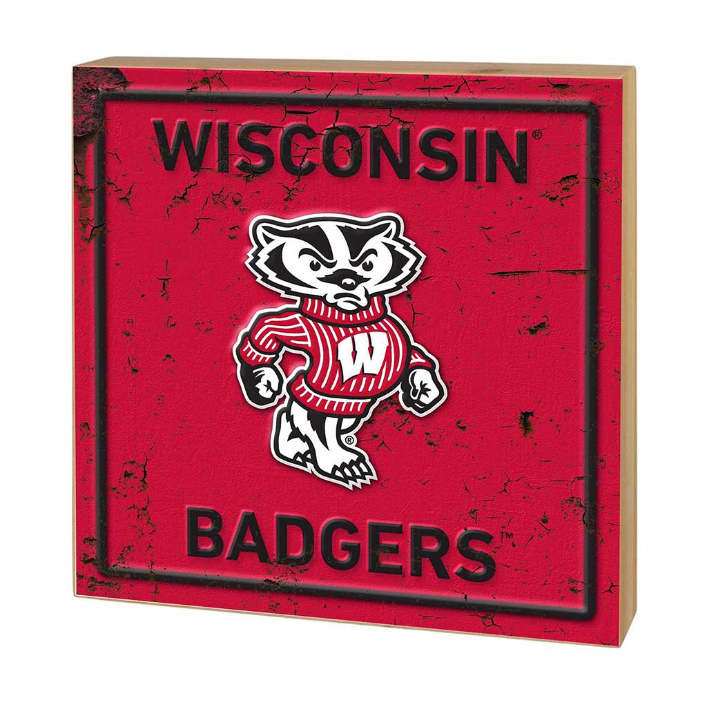 5x5 Block Faux Rusted Tin Wisconsin Badgers