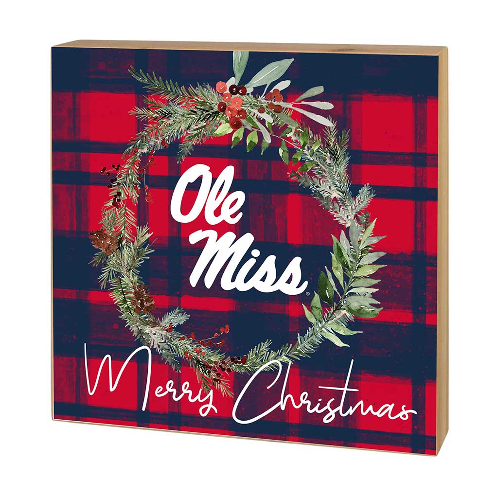 5x5 Block Merry Christmas Plaid Mississippi Rebels