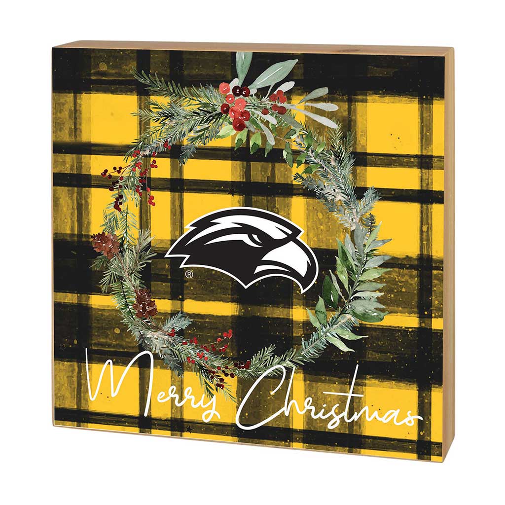 5x5 Block Merry Christmas Plaid Southern Mississippi Golden Eagles