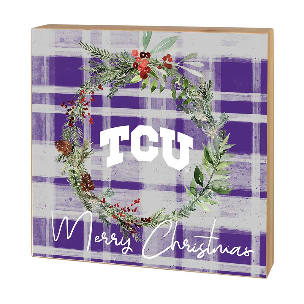 5x5 Block Merry Christmas Plaid Texas Christian Horned Frogs