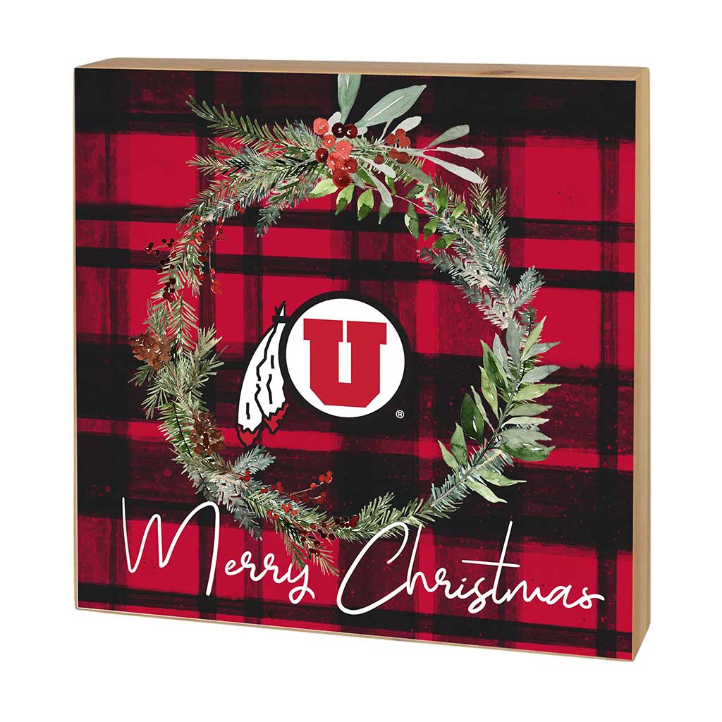 5x5 Block Merry Christmas Plaid Utah Running Utes