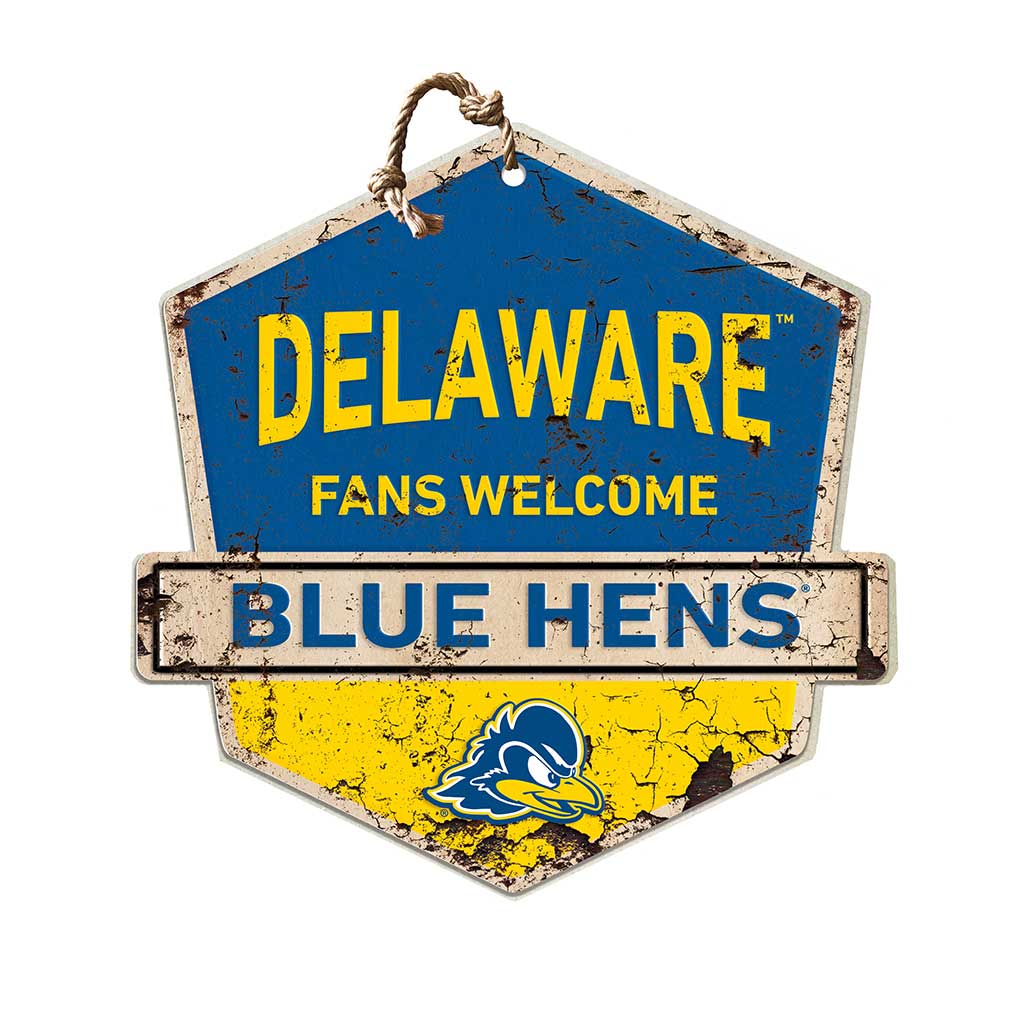 Rustic Badge Fans Welcome Sign Delaware Fightin Blue Hens