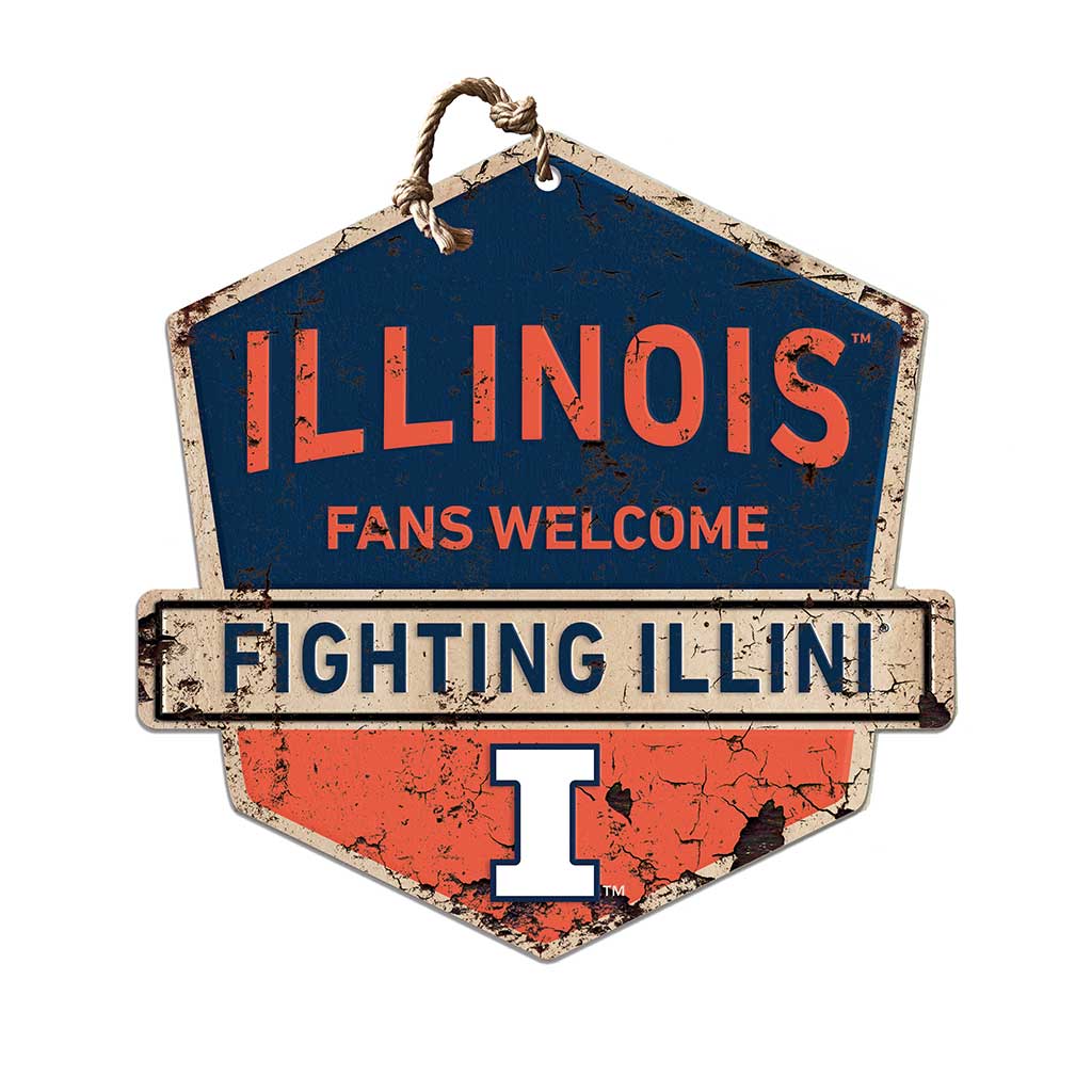 Rustic Badge Fans Welcome Sign Illinois Fighting Illini