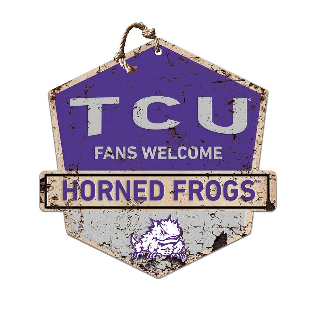 Rustic Badge Fans Welcome Sign Texas Christian Horned Frogs