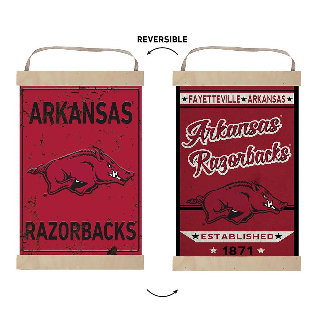 Reversible Banner Sign Faux Rusted Arkansas Razorbacks