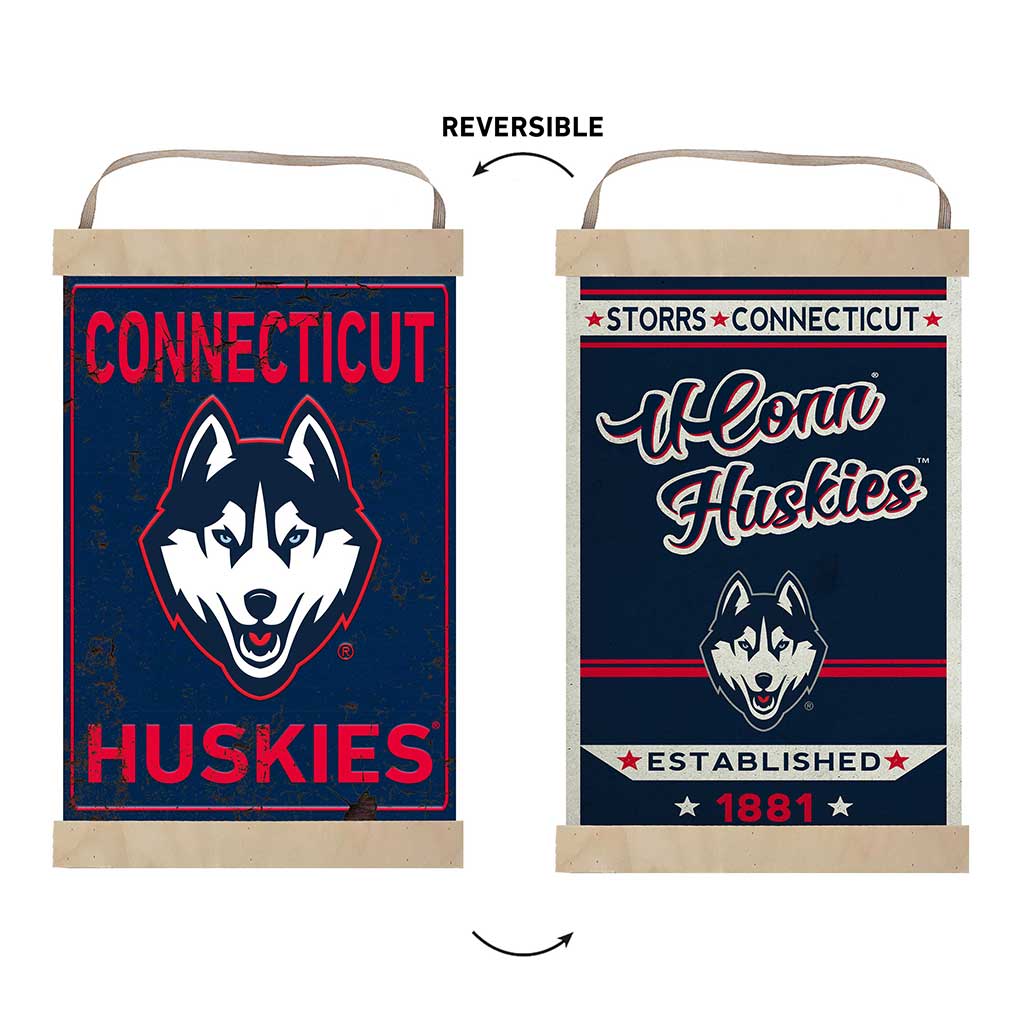 Reversible Banner Sign Faux Rusted Connecticut Huskies