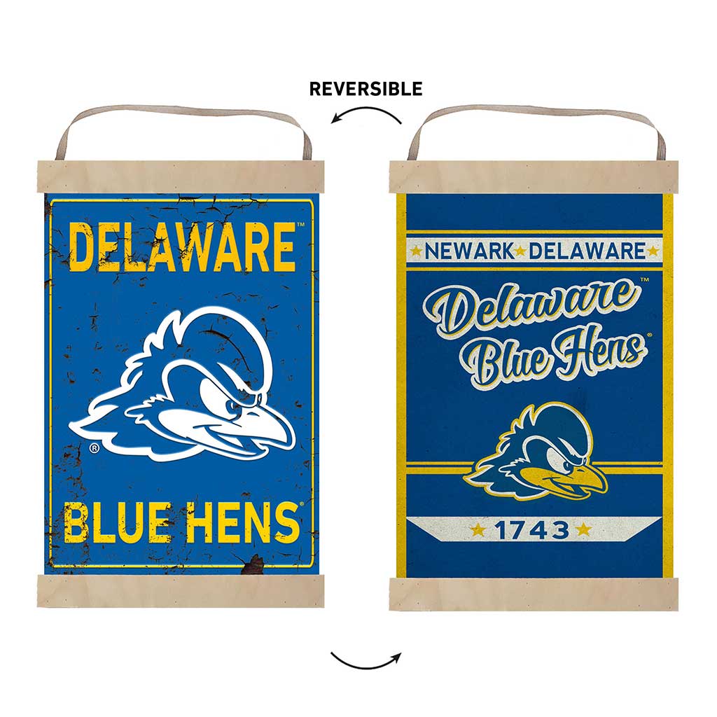 Reversible Banner Sign Faux Rusted Delaware Fightin Blue Hens