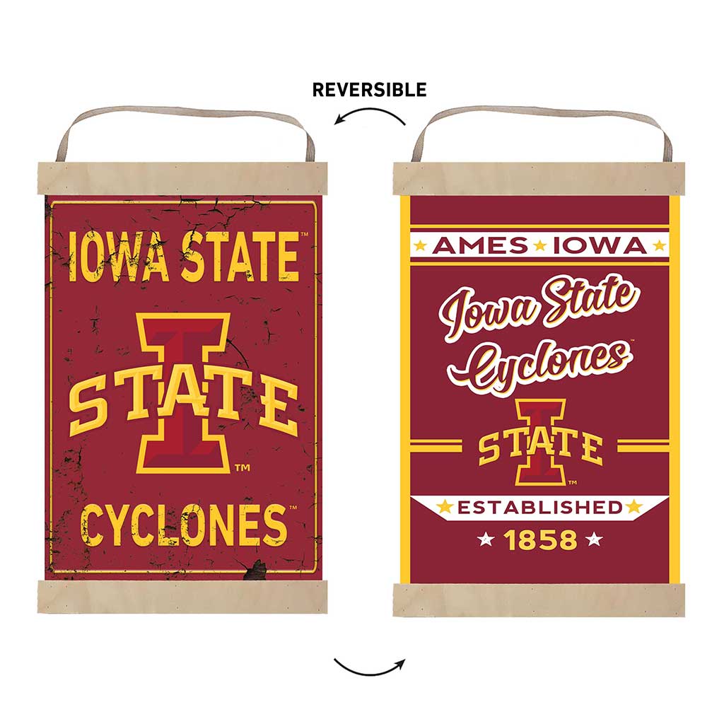 Reversible Banner Sign Faux Rusted Iowa State Cyclones