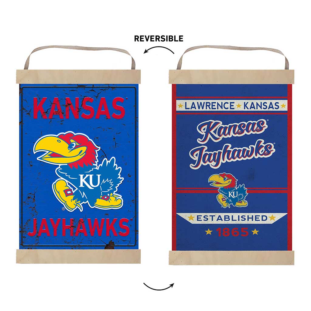 Reversible Banner Sign Faux Rusted Kansas Jayhawks