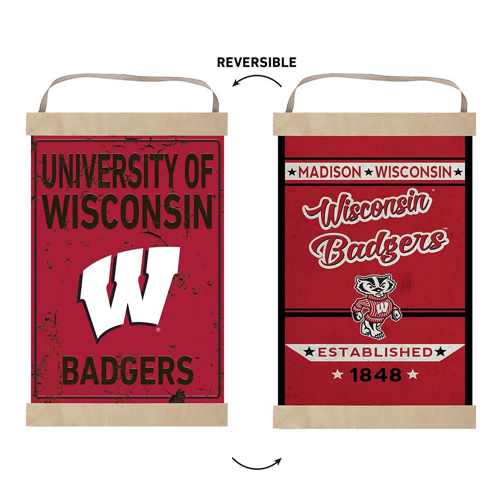 Reversible Banner Sign Faux Rusted Wisconsin Badgers