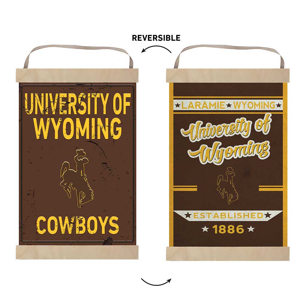 Reversible Banner Sign Faux Rusted Wyoming Cowboys