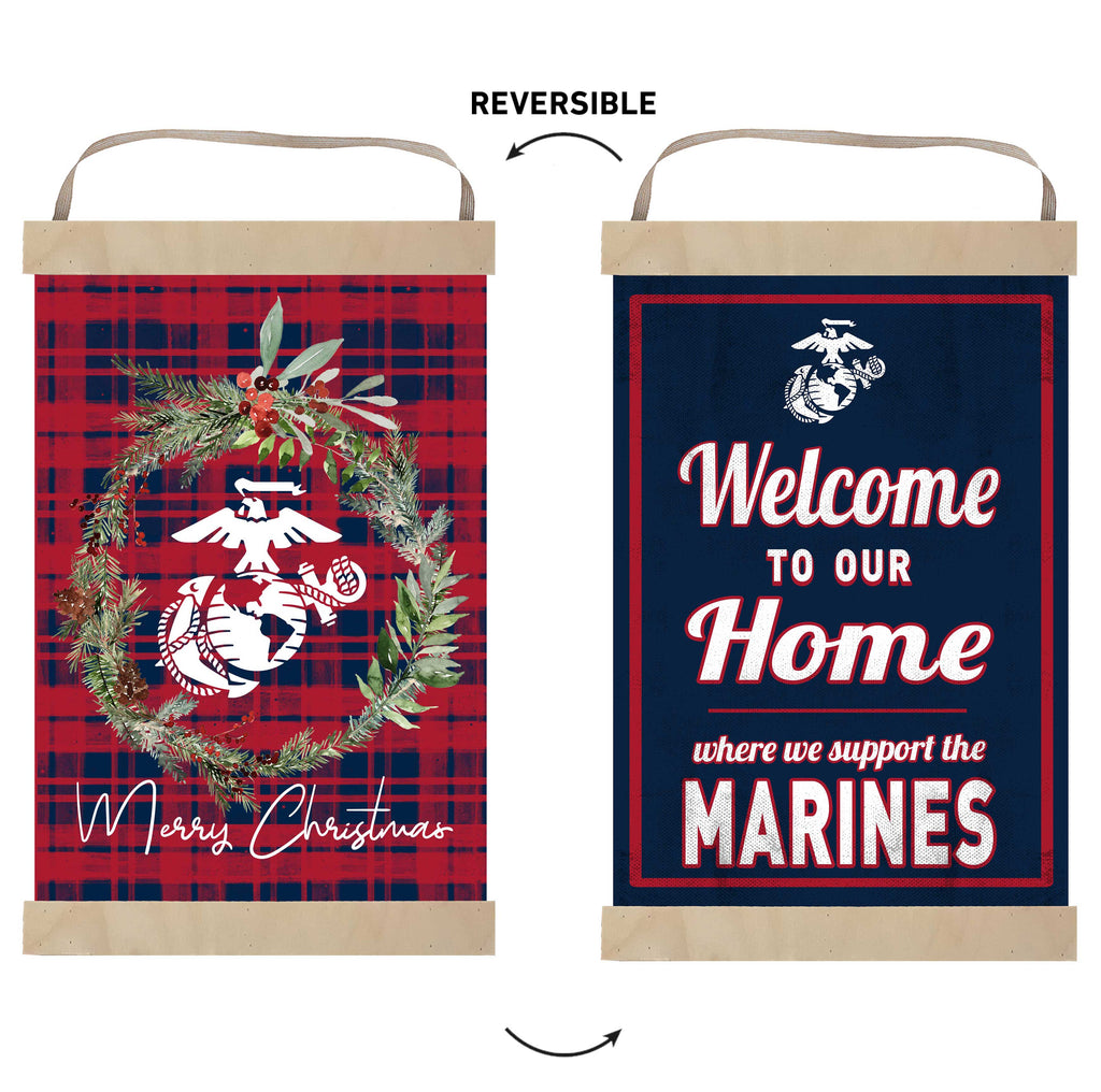 Reversible Banner Sign Merry Christmas Plaid Marines