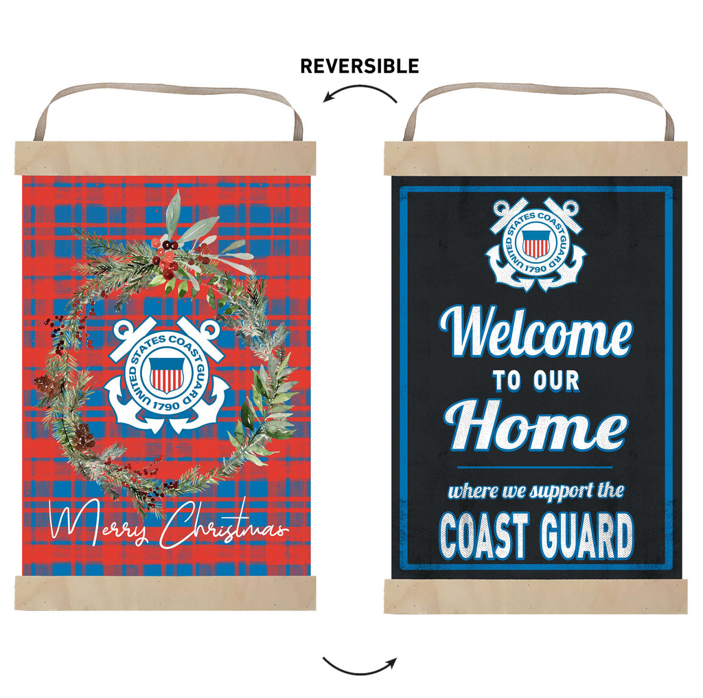 Reversible Banner Sign Merry Christmas Plaid Coast Guard