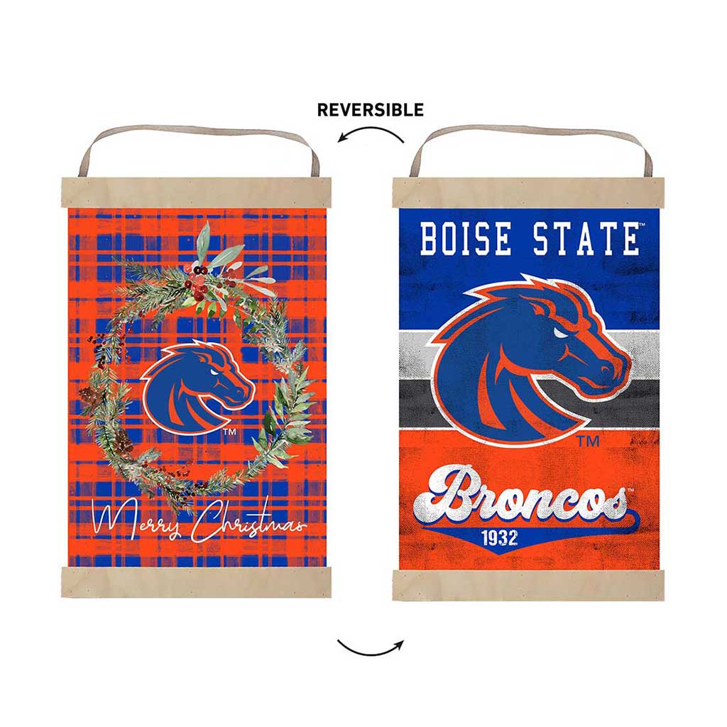 Reversible Banner Sign Merry Christmas Plaid Boise State Broncos