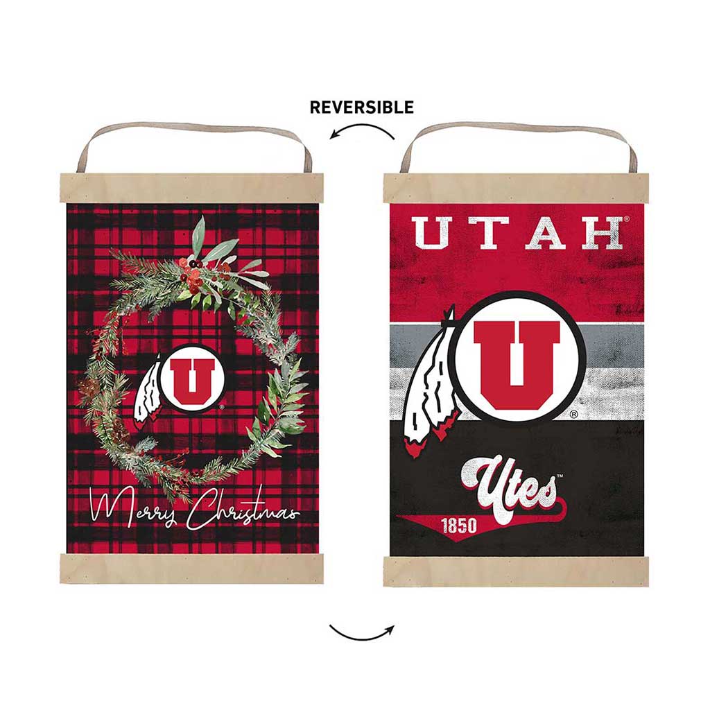 Reversible Banner Sign Merry Christmas Plaid Utah Running Utes