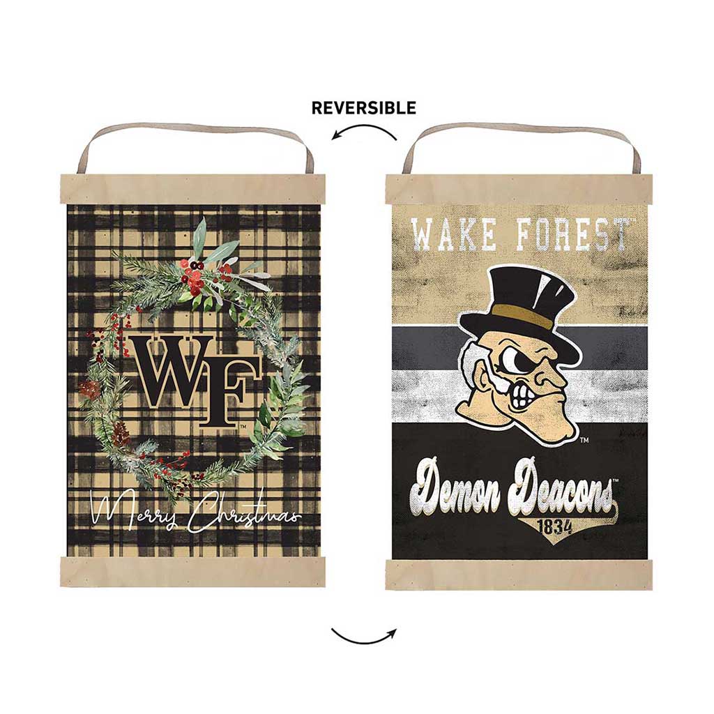 Reversible Banner Sign Merry Christmas Plaid Wake Forest Demon Deacons