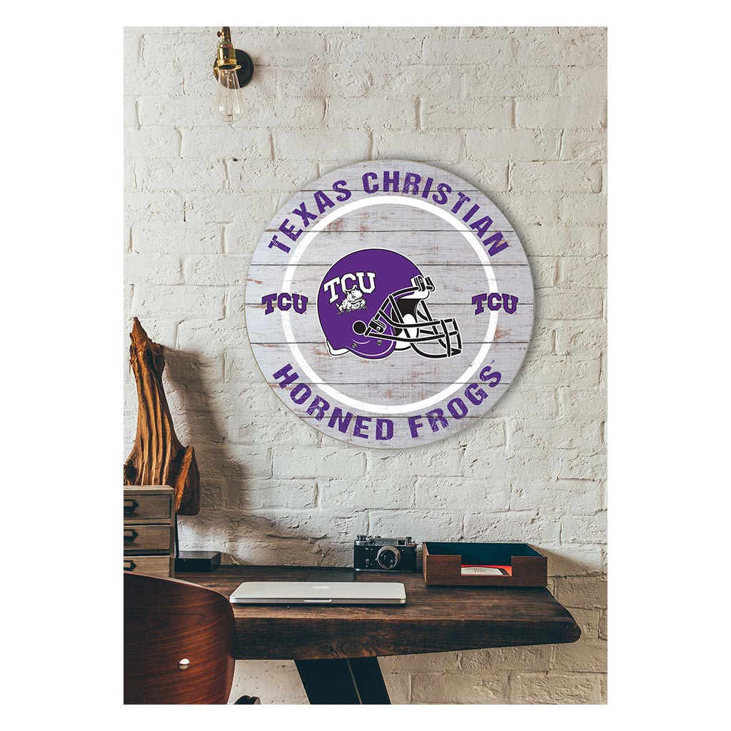20x20 Weathered Helmet Sign Texas Christian Horned Frogs