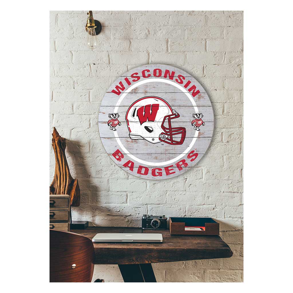 20x20 Weathered Helmet Sign Wisconsin Badgers
