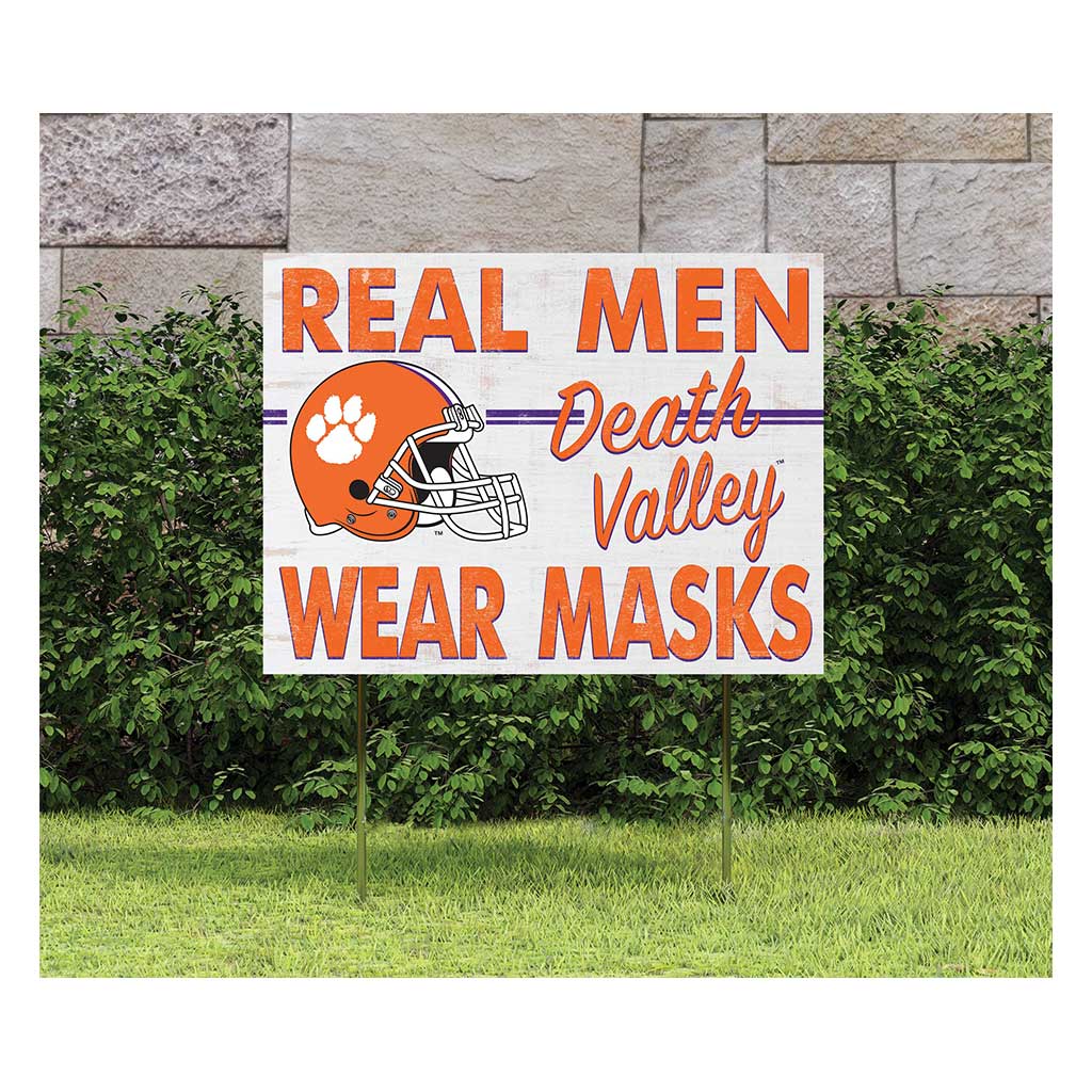 18x24 Lawn Sign Real Men Masks Helmet Clemson Tigers