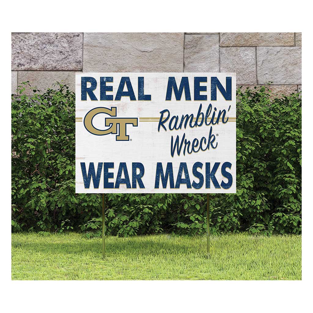 18x24 Lawn Sign Real Men Masks Helmet Georgia Tech Yellow Jackets