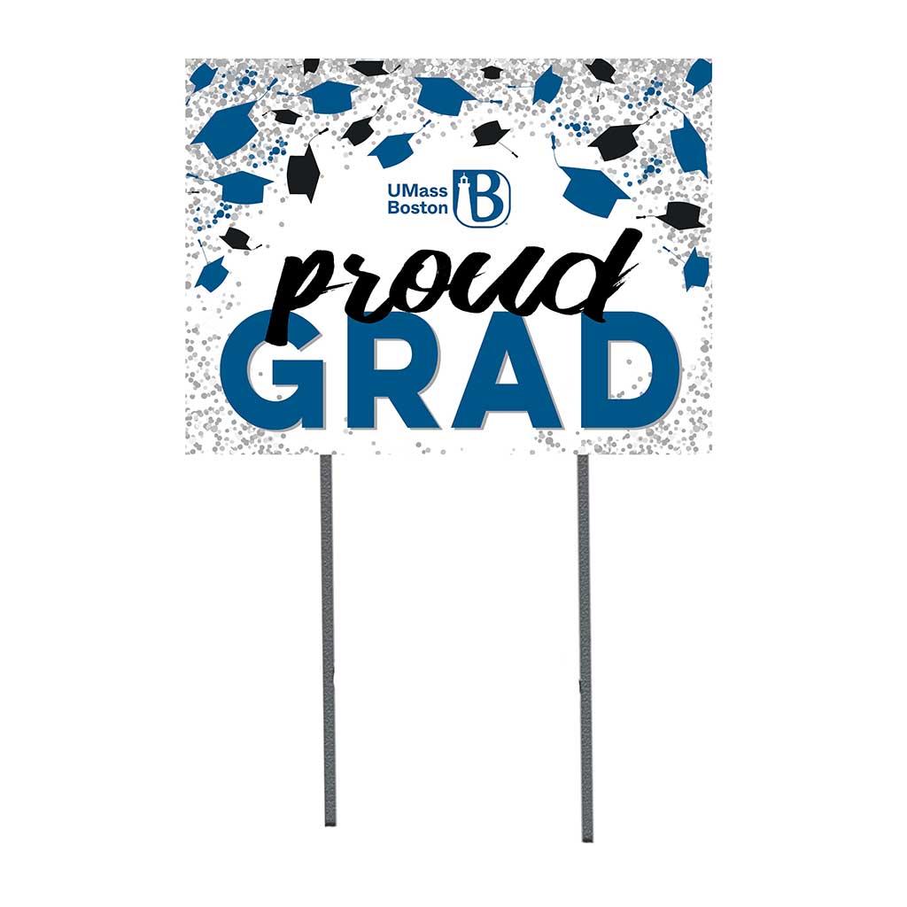18x24 Lawn Sign Grad with Cap and Confetti UMASS Boston Beacons
