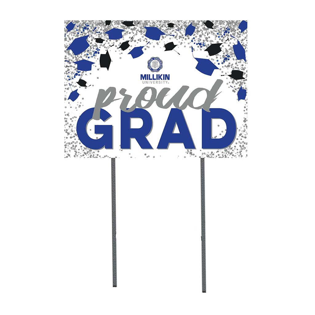 18x24 Lawn Sign Grad with Cap and Confetti Millikin University Big Blue