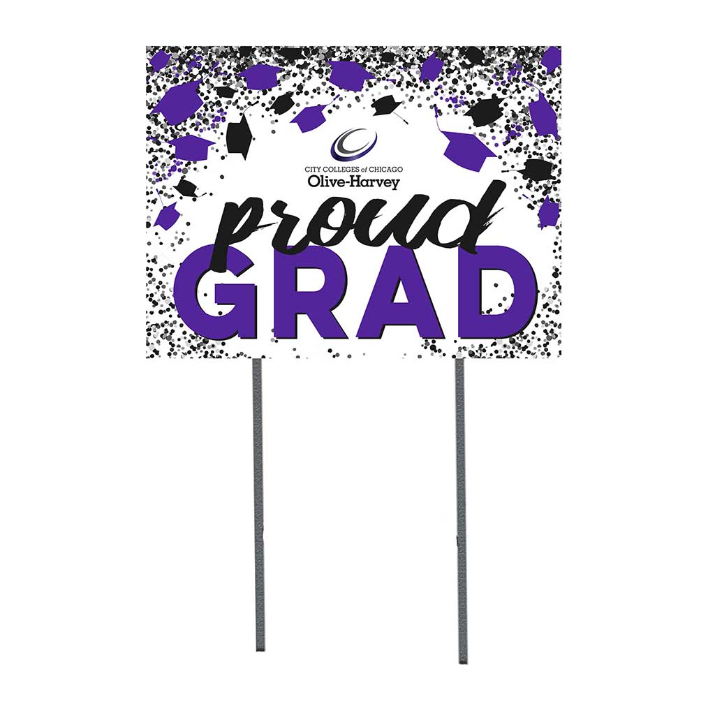 18x24 Lawn Sign Proud Grad with Cap and Confetti Olive-Harvey College Panthers