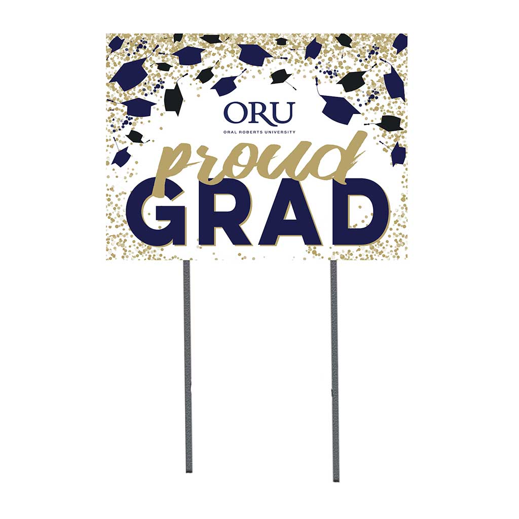 18x24 Lawn Sign Grad with Cap and Confetti Oral Roberts Golden Eagles