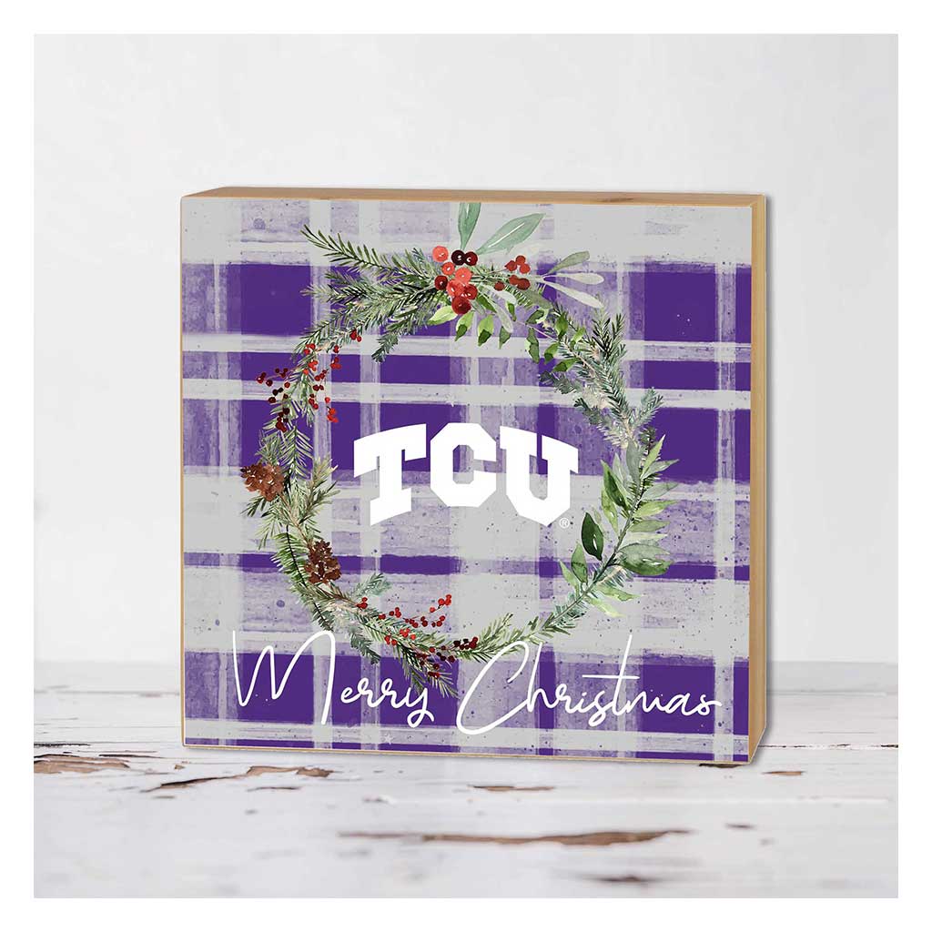 5x5 Block Merry Christmas Plaid Texas Christian Horned Frogs