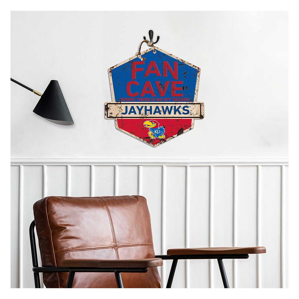 Rustic Badge Fan Cave Sign Kansas Jayhawks