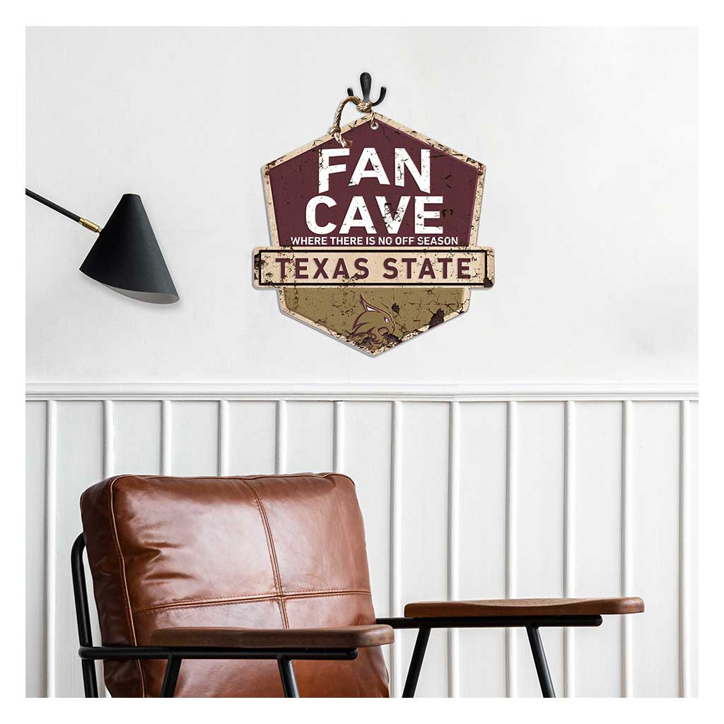 Rustic Badge Fan Cave Sign Texas State Bobcats