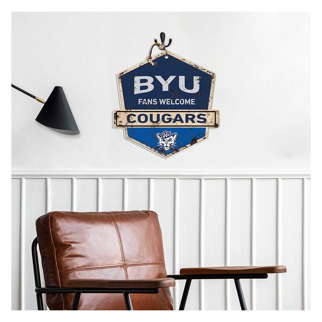 Rustic Badge Fans Welcome Sign Brigham Young Cougars
