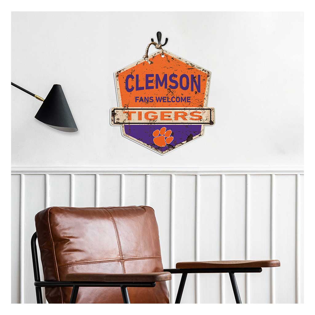 Rustic Badge Fans Welcome Sign Clemson Tigers