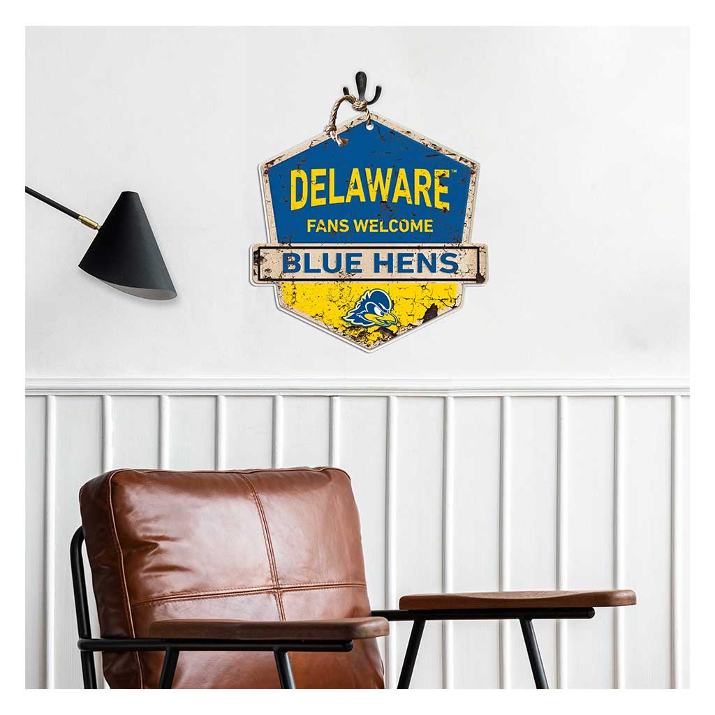 Rustic Badge Fans Welcome Sign Delaware Fightin Blue Hens