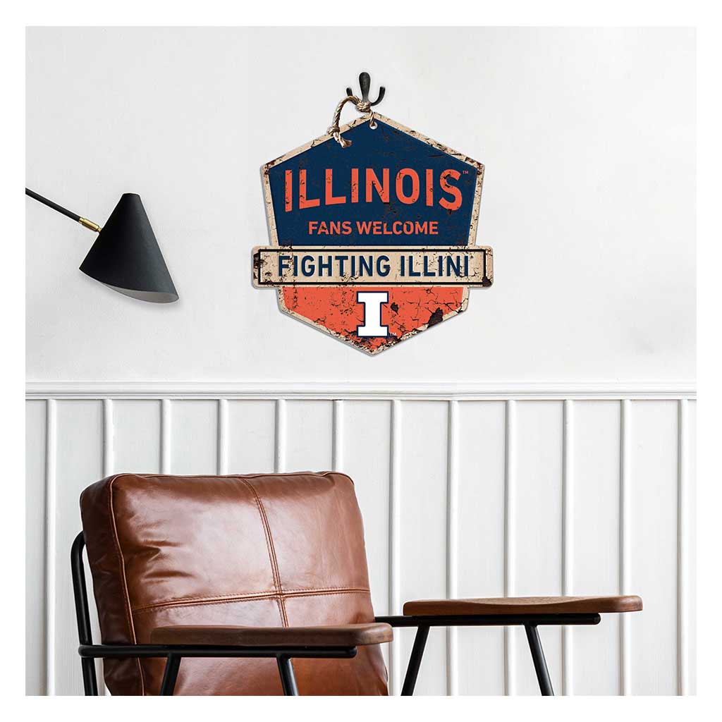 Rustic Badge Fans Welcome Sign Illinois Fighting Illini